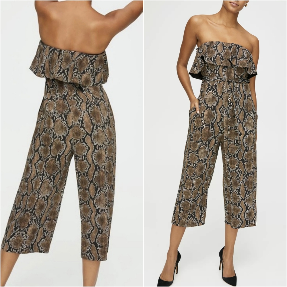 Babaton Python Snake Print Ruffle Flutter Jumpsuit - Picture 2 of 7
